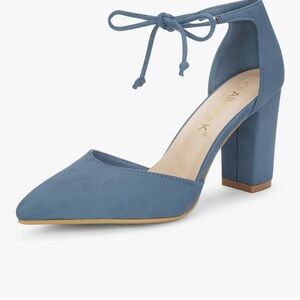 Allegra K Blue Block Heel Pumps with Ankle Strap